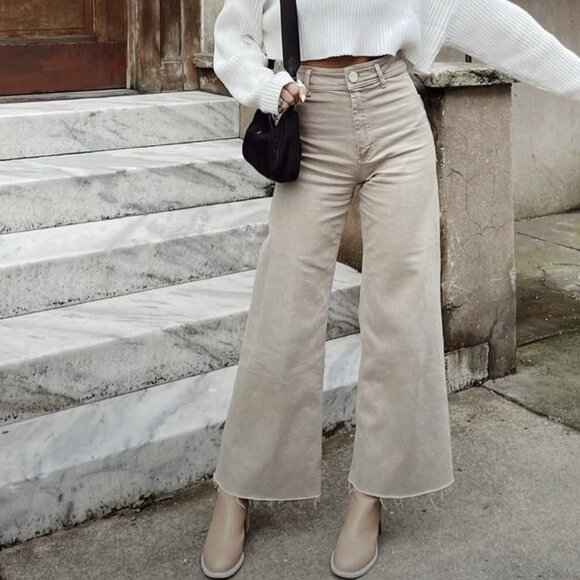 Zara Marine Wide-Leg Jeans - Tan - Size 10 - Picture 9 of 12
